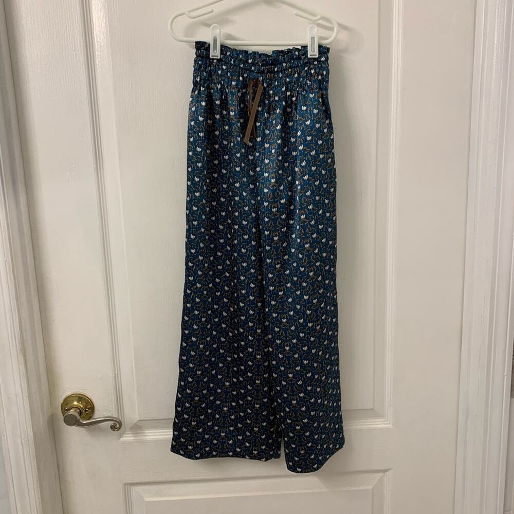 NWT Zara Silky Pants Wide Leg Blue Teal Size 9